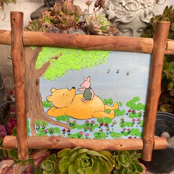 Winnie The Pooh and Piglet Laying on Grass Hand Painted Acrylic on Wood Inspired - Picture 4 of 8